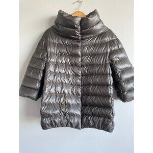 HERNO 3/4 Sleeve Funnel Neck Goose Down Aminta Jacket Cape Size 44 US 10 gray